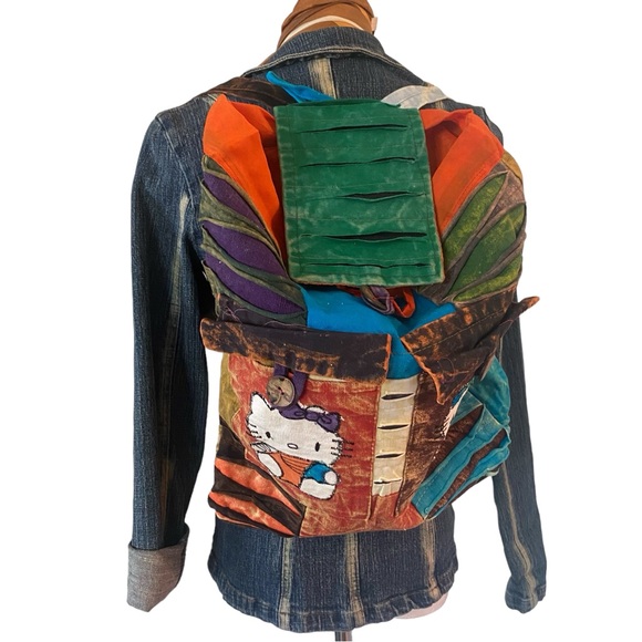 HELLO Kitty style burlap Kantha bohemian patchwork knapsack backpack Large - Picture 2 of 16